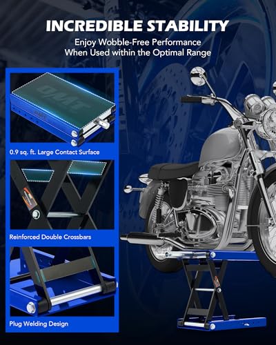 Motorcycle Scissor Lift Jack, 1100 lb Capacity, Wide Deck with T Handle, for ATV Dirt Bike Cruiser G6574