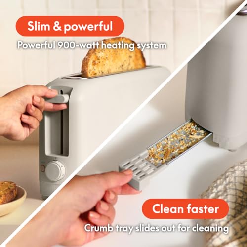 2 Slice Slim Toaster with 6 Shade Settings, Long Slot, Removable Crumb Tray R654