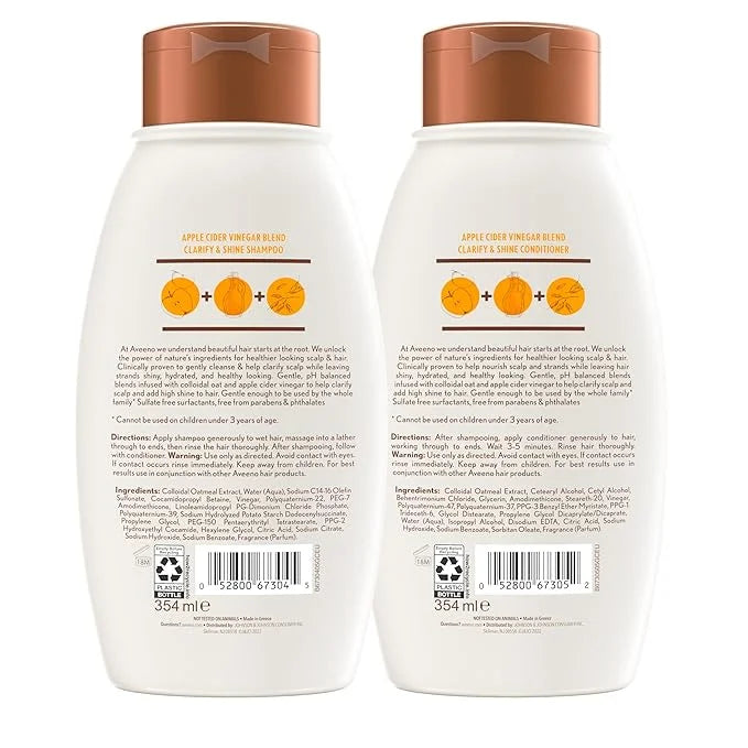 Apple Cider Vinegar Clarifying Shampoo and Conditioner Set, Shine Enhancing, 12 fl oz R162268
