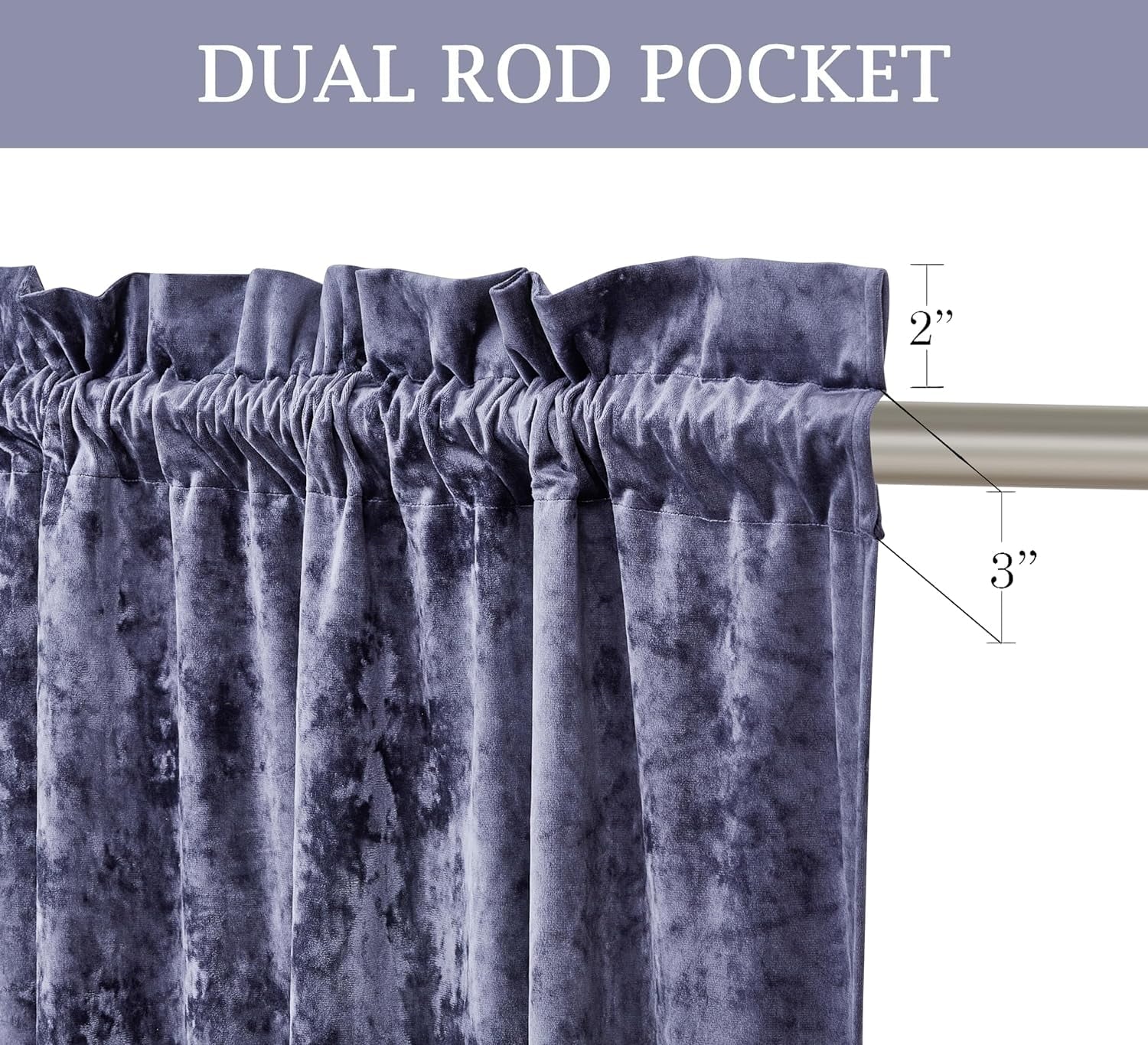 Purple Crushed Velvet Curtains 2 Panel Set, Room Darkening Rod Pocket Drapes 50" W x 84" L C893649
