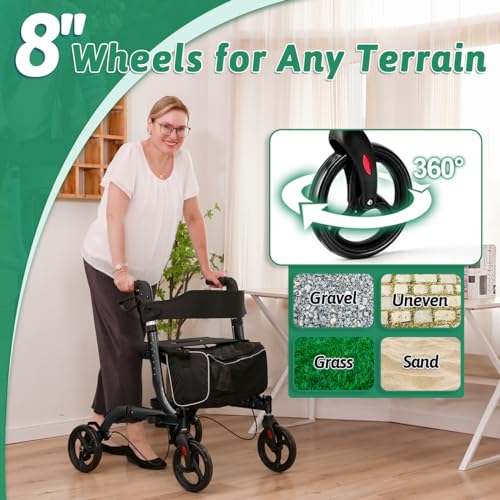 Rollator Walker with Seat, Foldable Lightweight Rolling Walker for Seniors with Brakes J31052