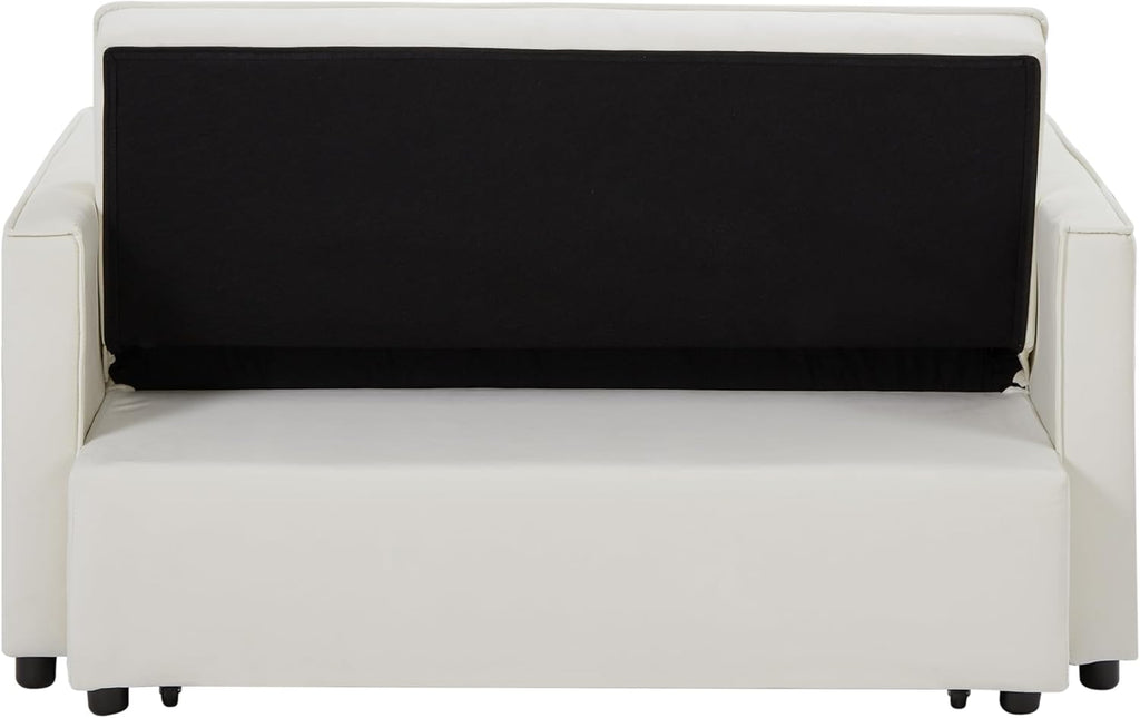 Convertible Loveseat Sleeper Sofa with Adjustable Backrest and Pull-Out Bed, Ivory G5626