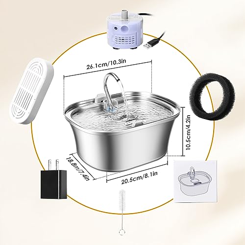 Cat Water Fountain with Water Level Window, 3.2L Stainless Steel E59293