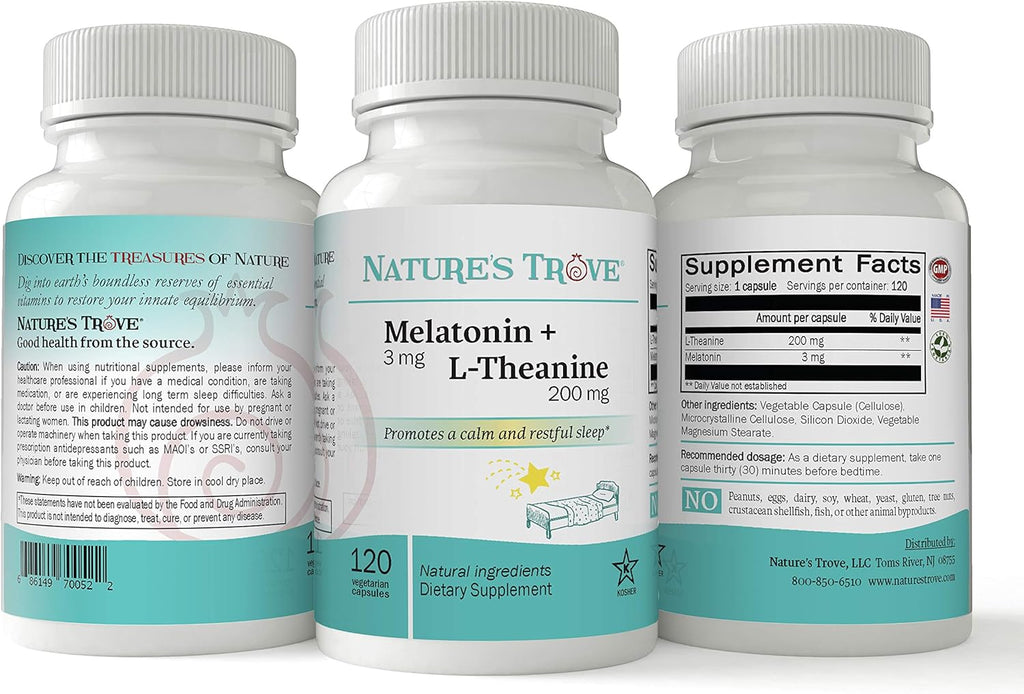 Melatonin 3mg + L-Theanine 200mg Capsules for Calm and Relaxation B643638