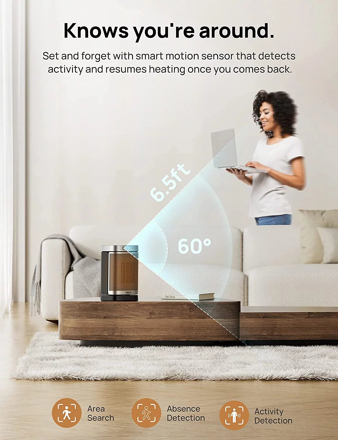 Space Heater with Motion Sensor, 1500W Oscillating, Digital Thermostat, Remote Control Z87925