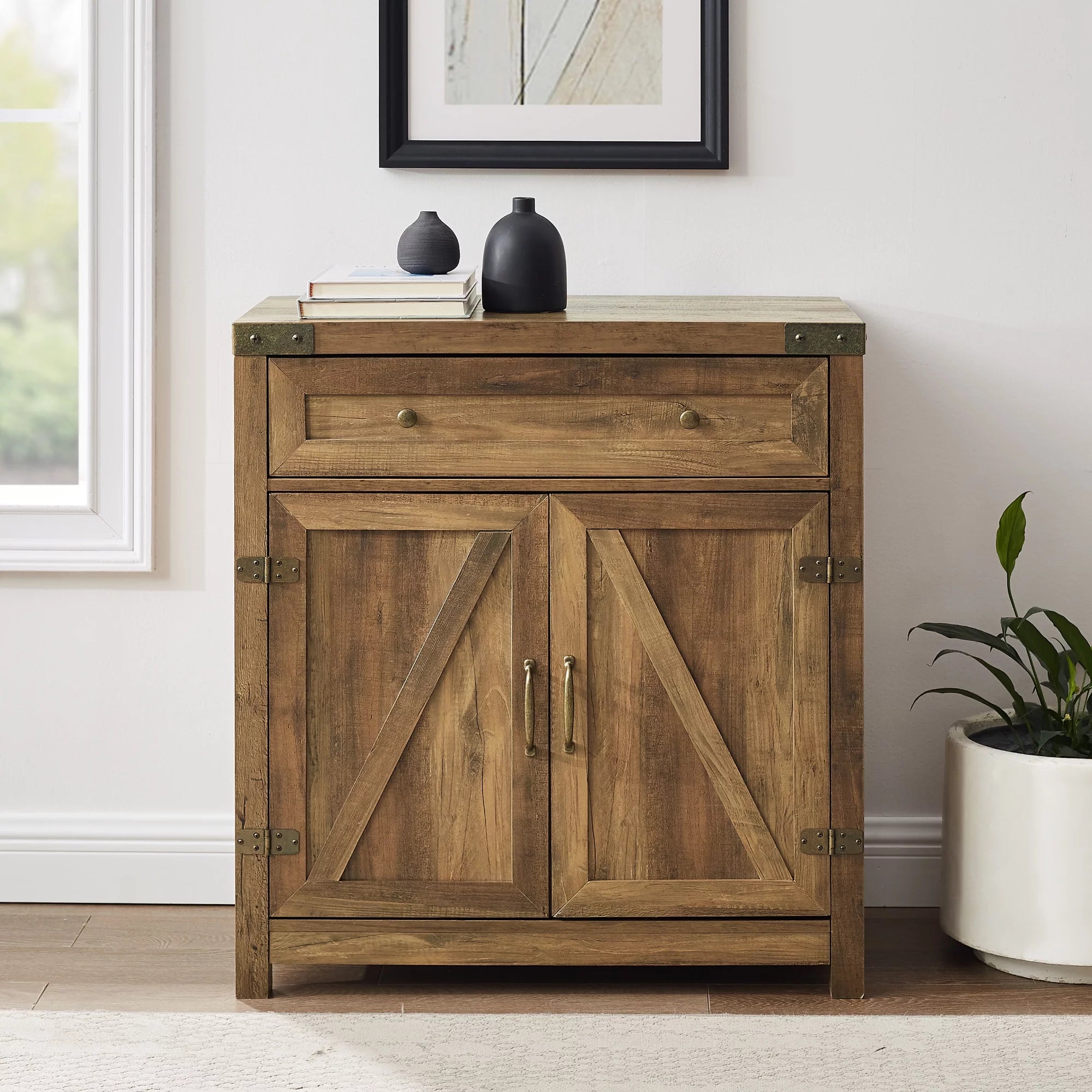 Farmhouse Barn Door Accent Cabinet, Reclaimed Barnwood E405888