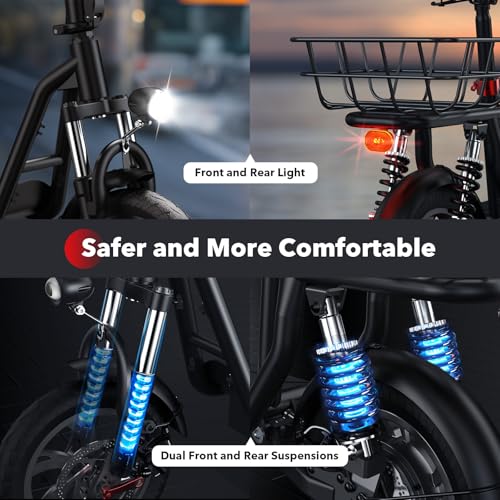 Electric Scooter with Seat, Long Range, Adjustable Handlebar, Dual Suspension V27936