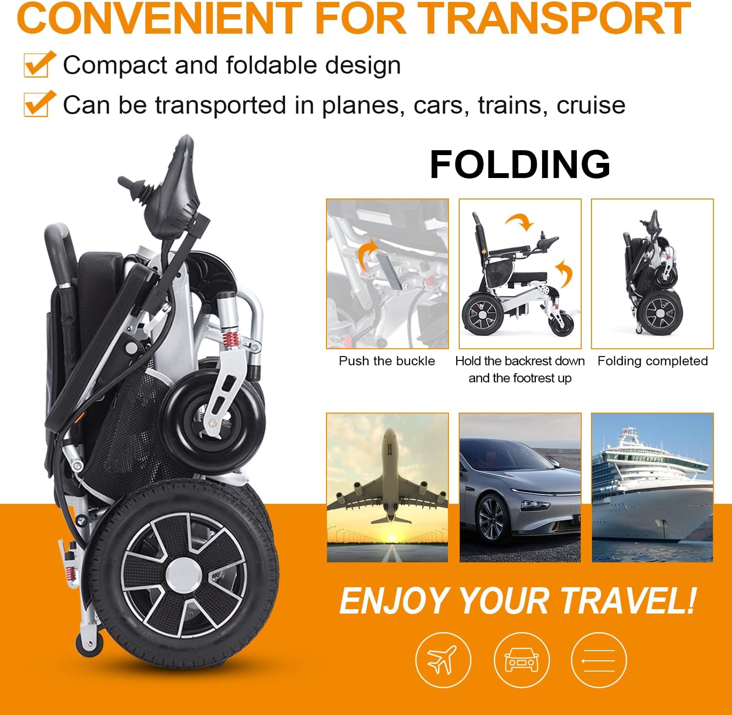 Foldable Electric Wheelchair for Adults, 20 mi Range V4748