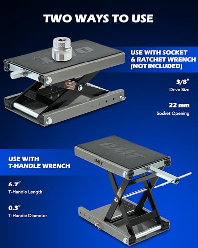 Motorcycle Scissor Lift Jack, 1100 lb Capacity, Wide Deck with T Handle, for ATV Dirt Bike Cruiser G6574
