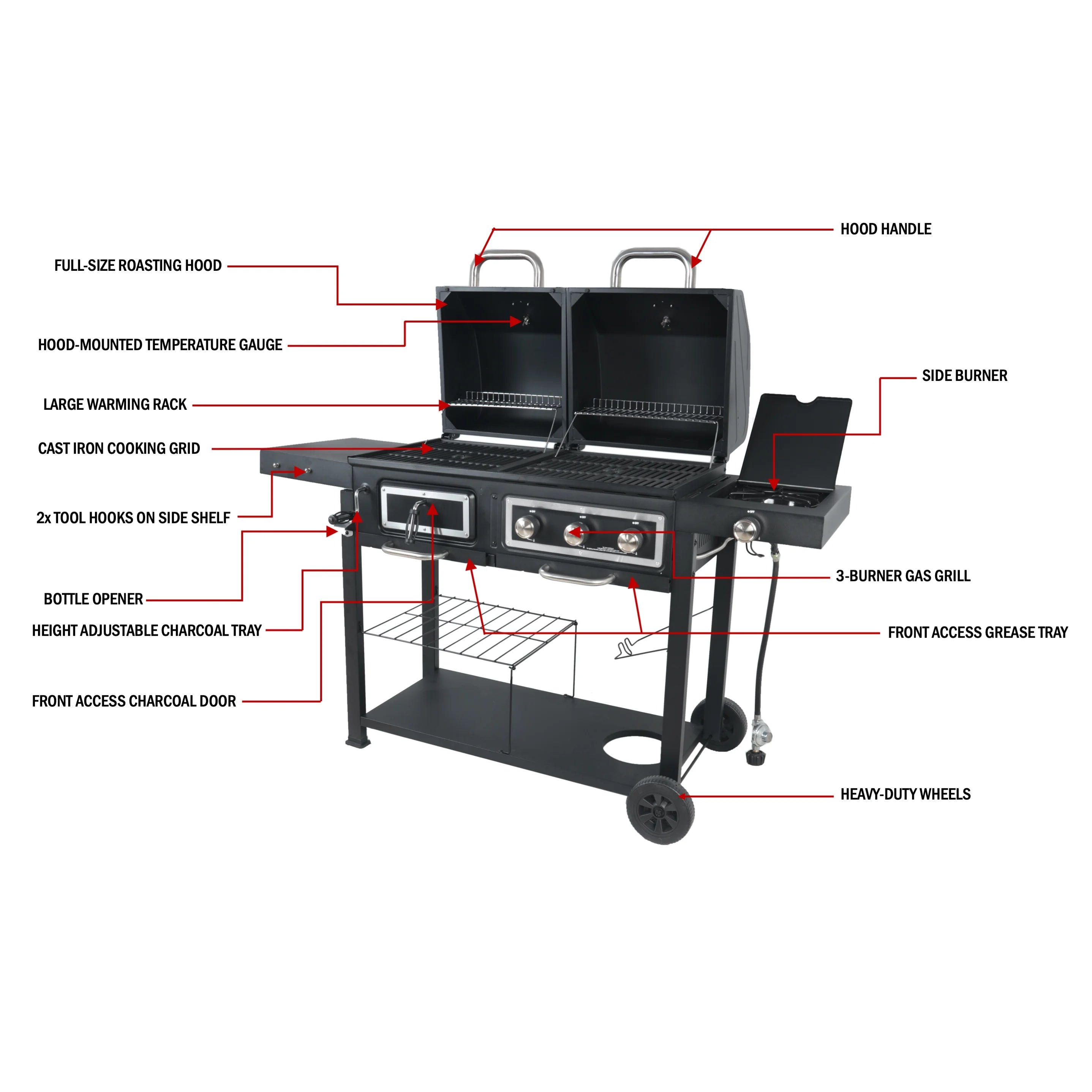 Dual Fuel Gas & Charcoal Combo Grill, Black with Stainless G2724