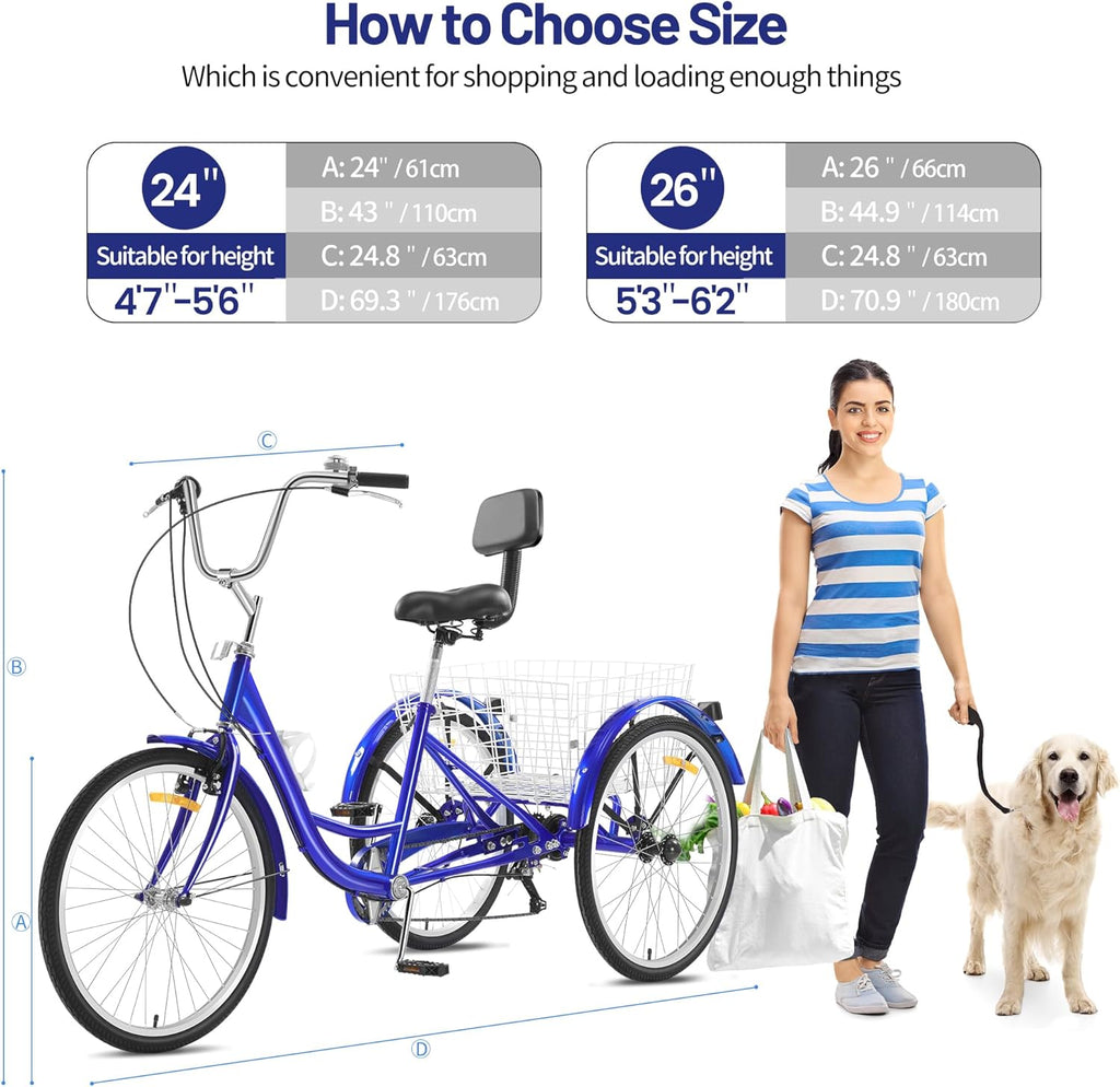 Adult Tricycle 3 Wheel with Rear Basket, 24 Inch Wheels J8820