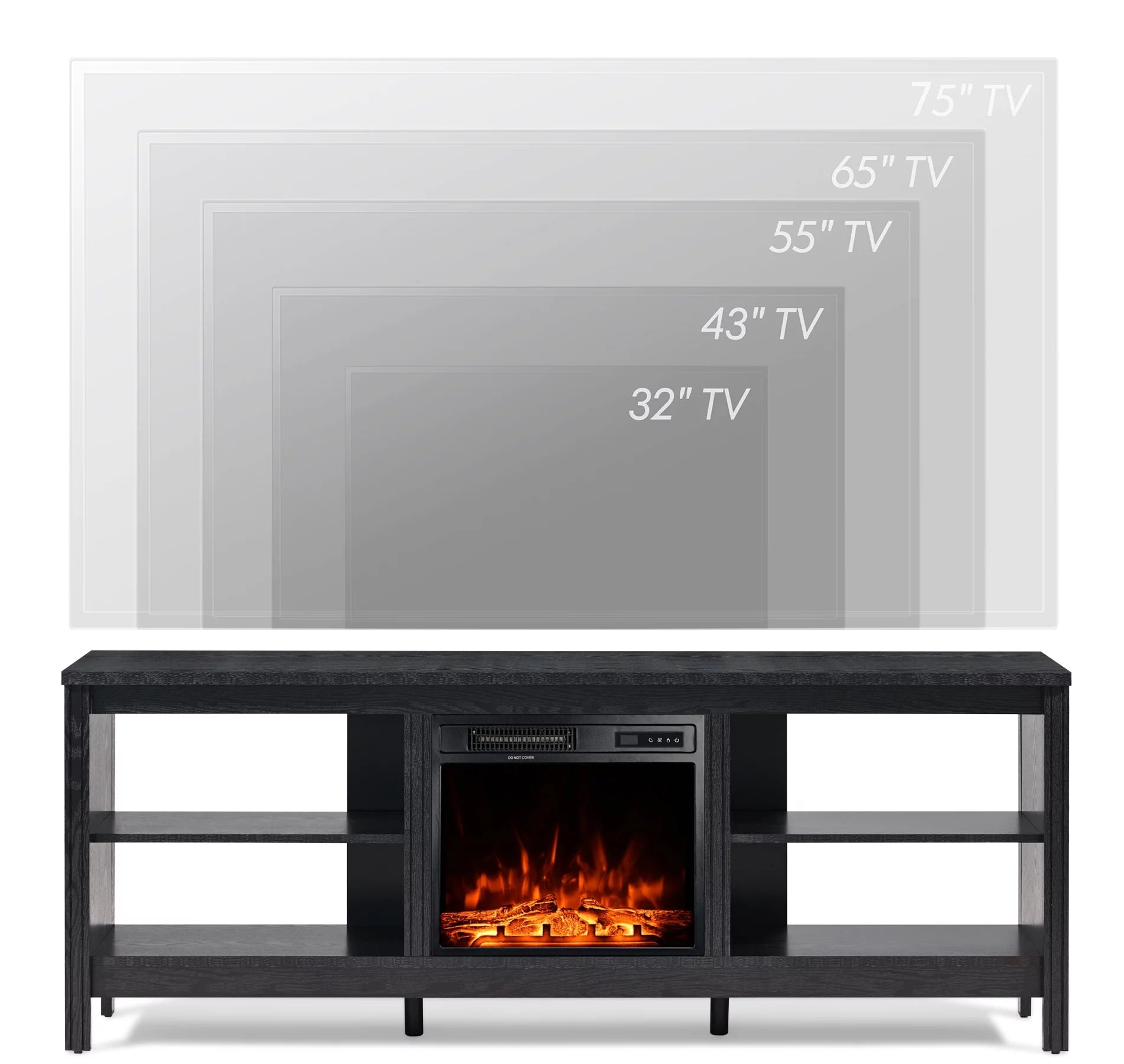TV Stand with Electric Fireplace, Black Entertainment Center, 4 Storage X681114
