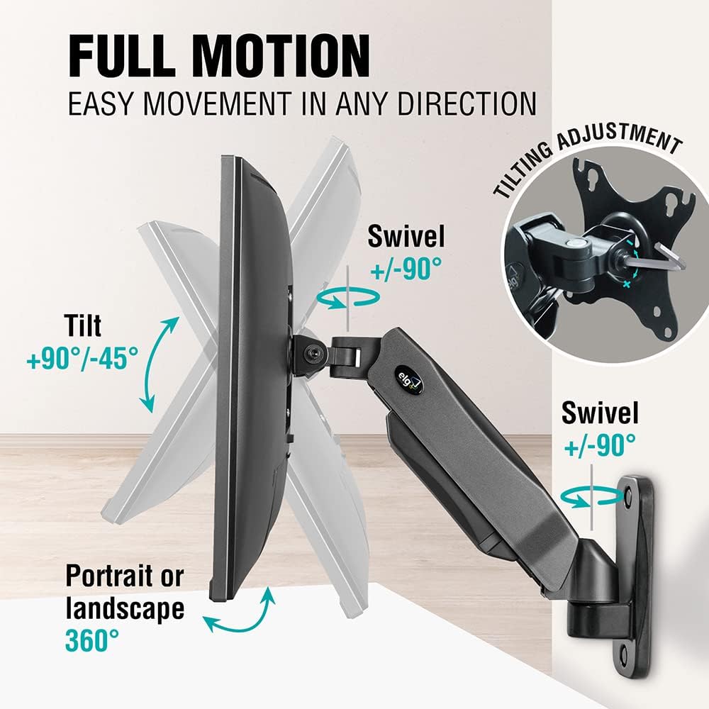 Full Motion Swivel Monitor Wall Mount for 17-35 Inch Displays, 15 Inch Arm Extension, Black Z39635