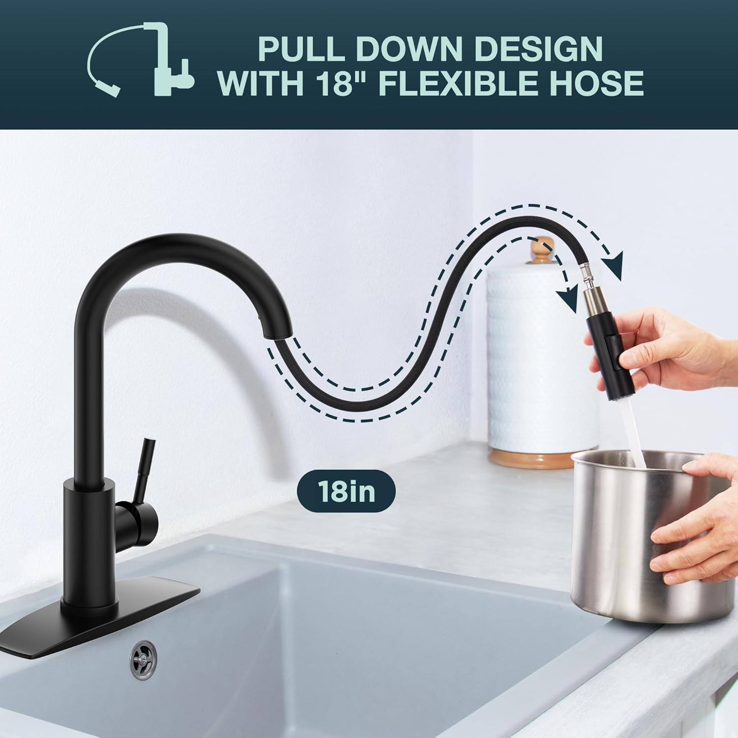 Black Kitchen Faucet with Pull Down Sprayer, High Arc Spout Y545