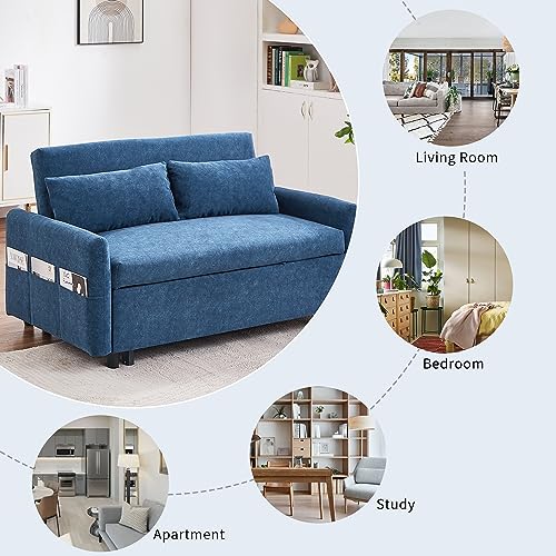3 in 1 Convertible Sleeper Sofa Bed, Velvet Loveseat Futon with Pullout Bed, Gray N126326