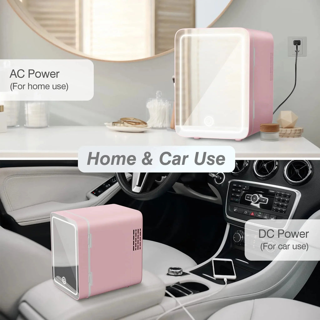 Mini Fridge with Dimmable LED Mirror, 4L Portable Cooler & Warmer for Cosmetics and Skincare S902