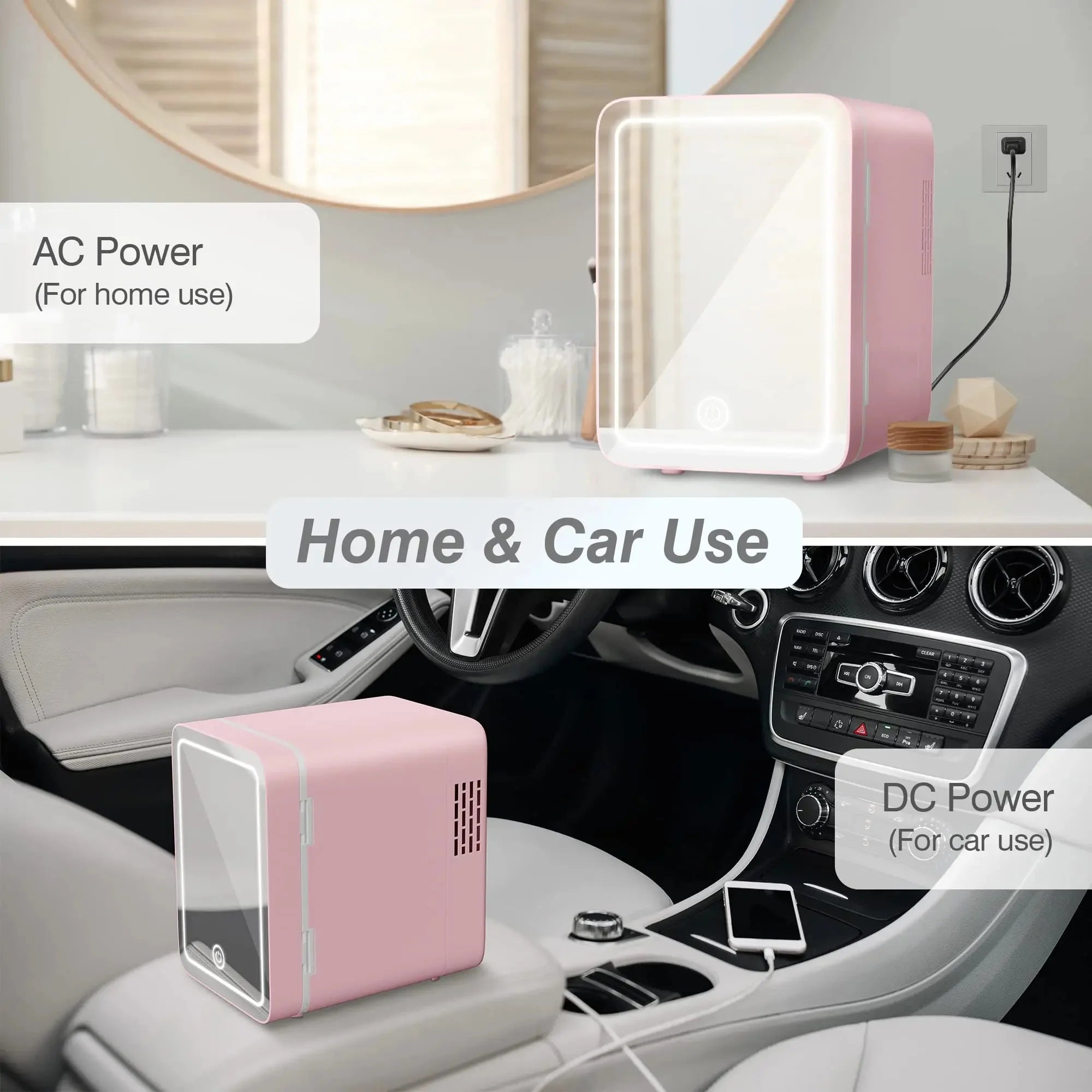 Mini Fridge with Dimmable LED Mirror, 4L Portable Cooler & Warmer for Cosmetics and Skincare S902