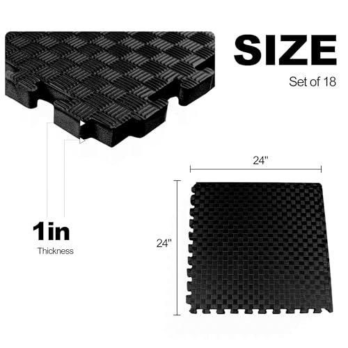 Interlocking Foam Gym Flooring Mat, 1 Inch Thick, 6 Tiles, Black C4472