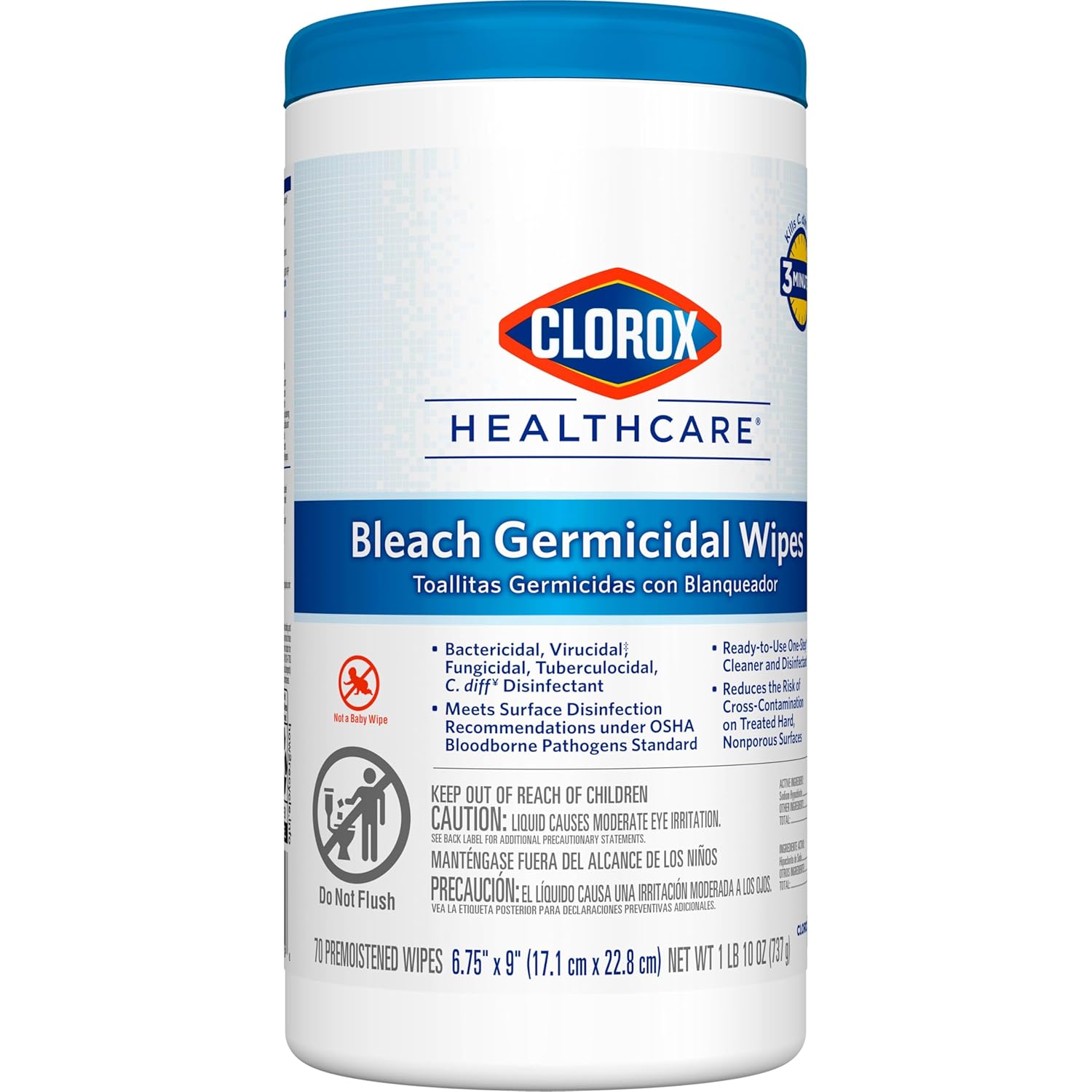 Germicidal Bleach Wipes, 70 Count S77461