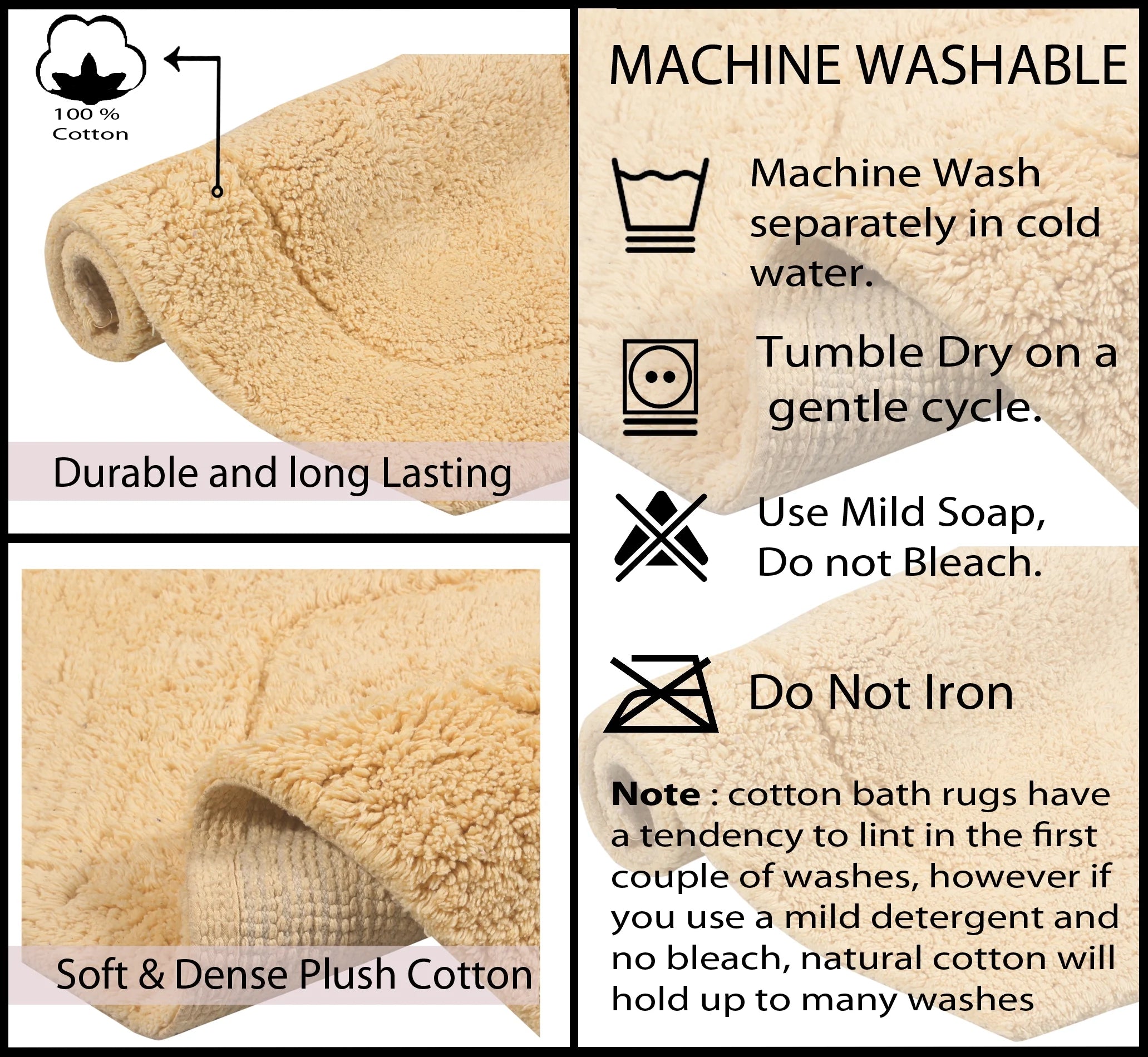 100% Cotton Tufted Bath Rug, Non-Slip, Machine Washable, 5 Piece Set J959366