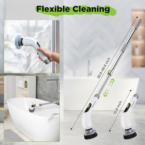 Electric Spin Scrubber, Cordless Cleaning Brush, 3-Speed, Adjustable Handle Y64747