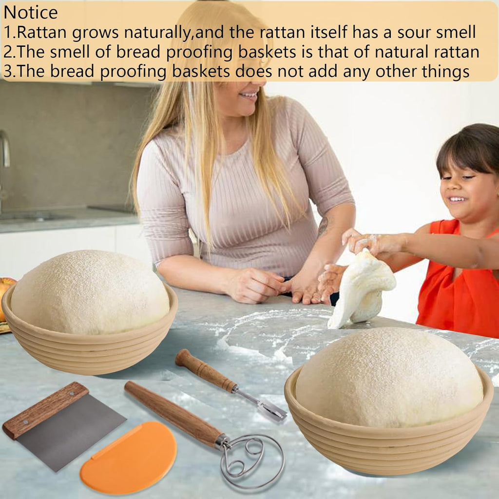 Sourdough Bread Proofing Basket Kit with Linen Liner and Dough Scraper T607312