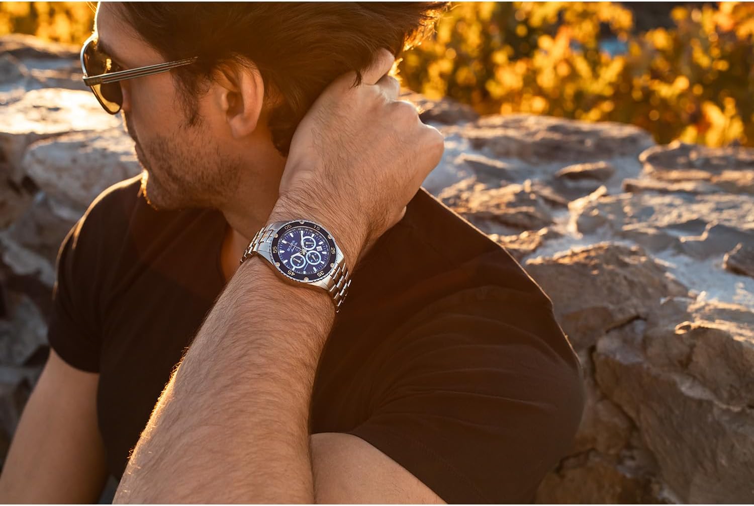Men's Two-Tone Stainless Steel Chronograph Watch with Blue Dial N24173