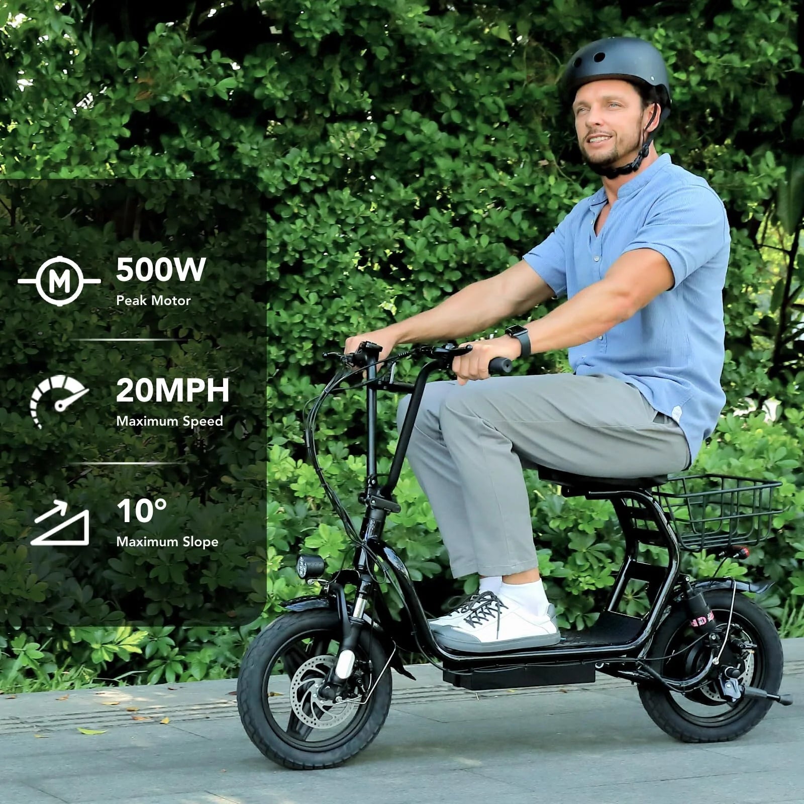 Electric Scooter with Seat, 14" Off-road Tires, 20 MPH Max, Folding I9003