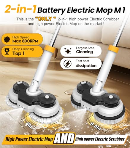 Cordless Electric Mop with Spin Scrubber, LED Light & Water Spray A19346