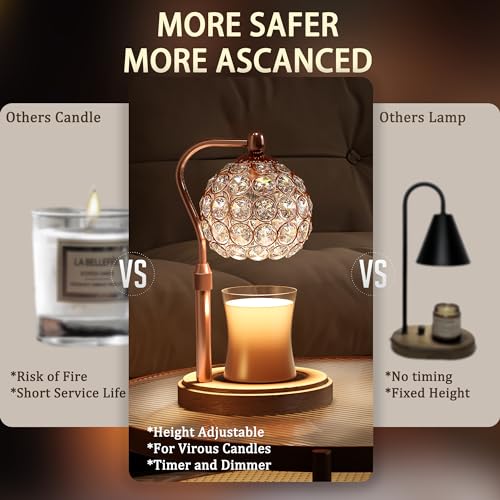 Candle Warmer Lamp with Timer, Adjustable Height and Dimmable, Wood Base O22197