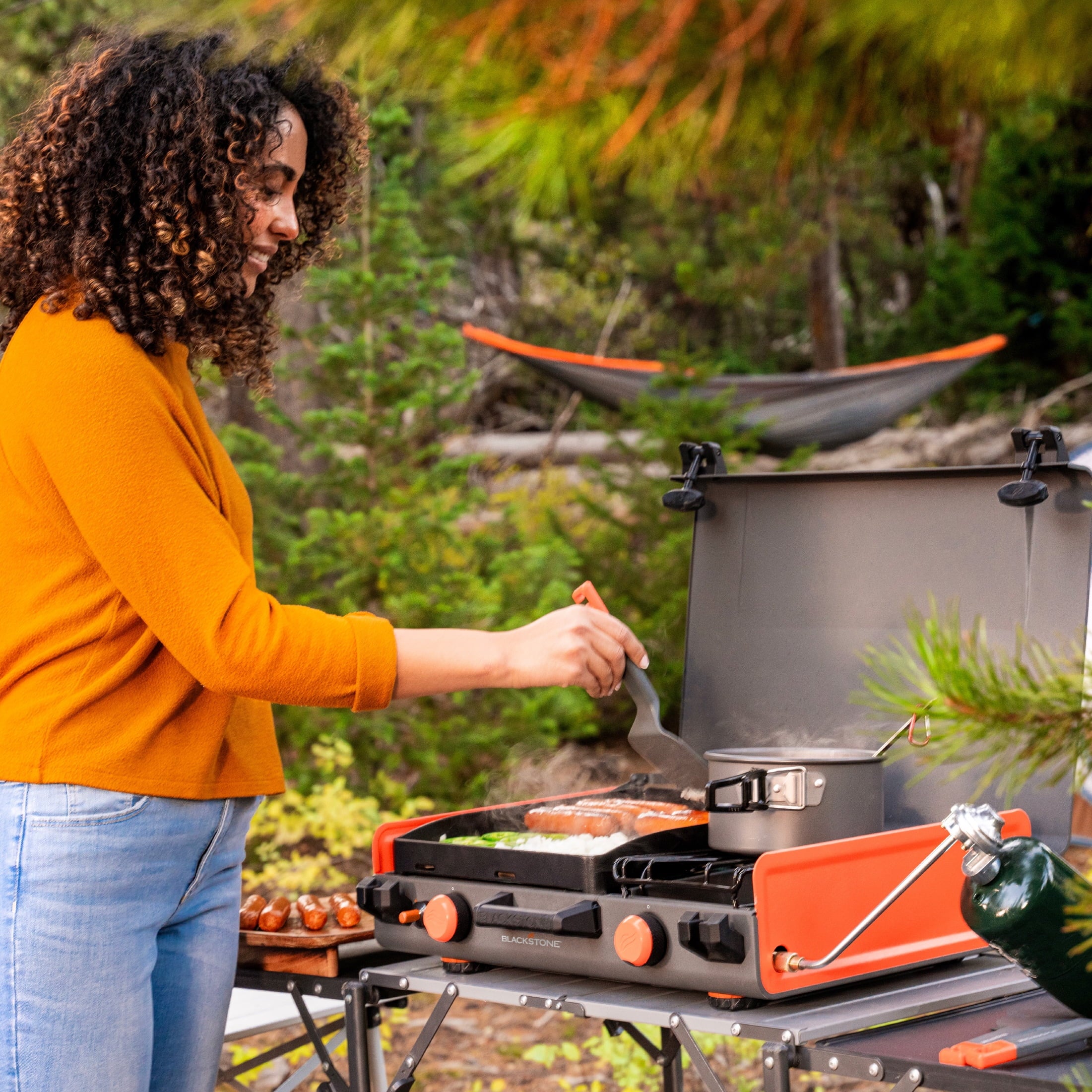14" Propane Camping Griddle with Side Burner Y415