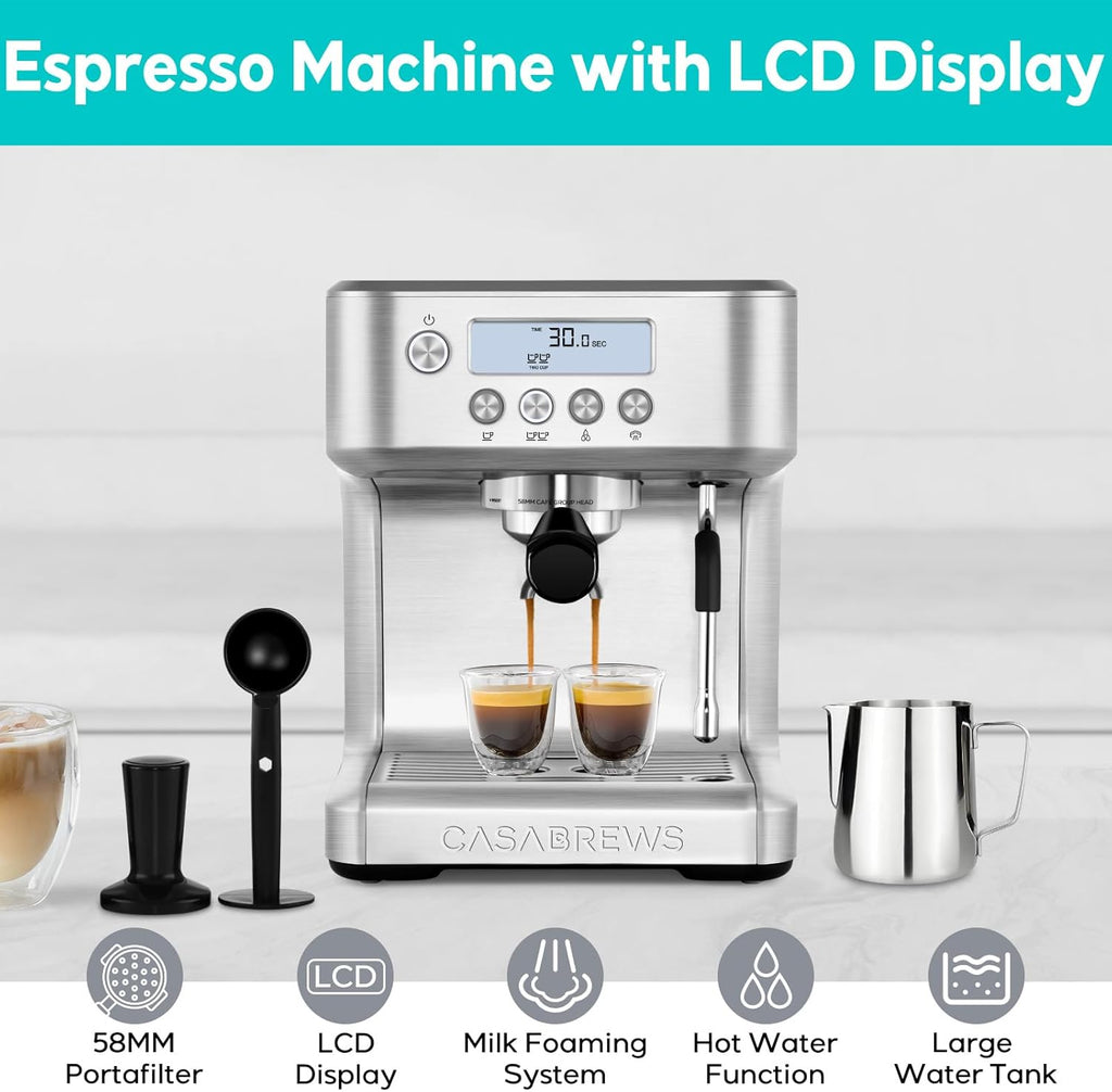 Espresso Machine with LCD Display, Milk Frother Steam Wand M22602