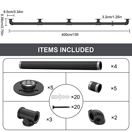 3FT Industrial Staircase Handrail Non-Slip Wall Mount Vintage Grab Bar Black Iron Pipe U17251