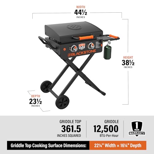 22" Scissor-Leg Gas Griddle with Two Burners, Stainless Steel, Wheels and Side Shelf W2452
