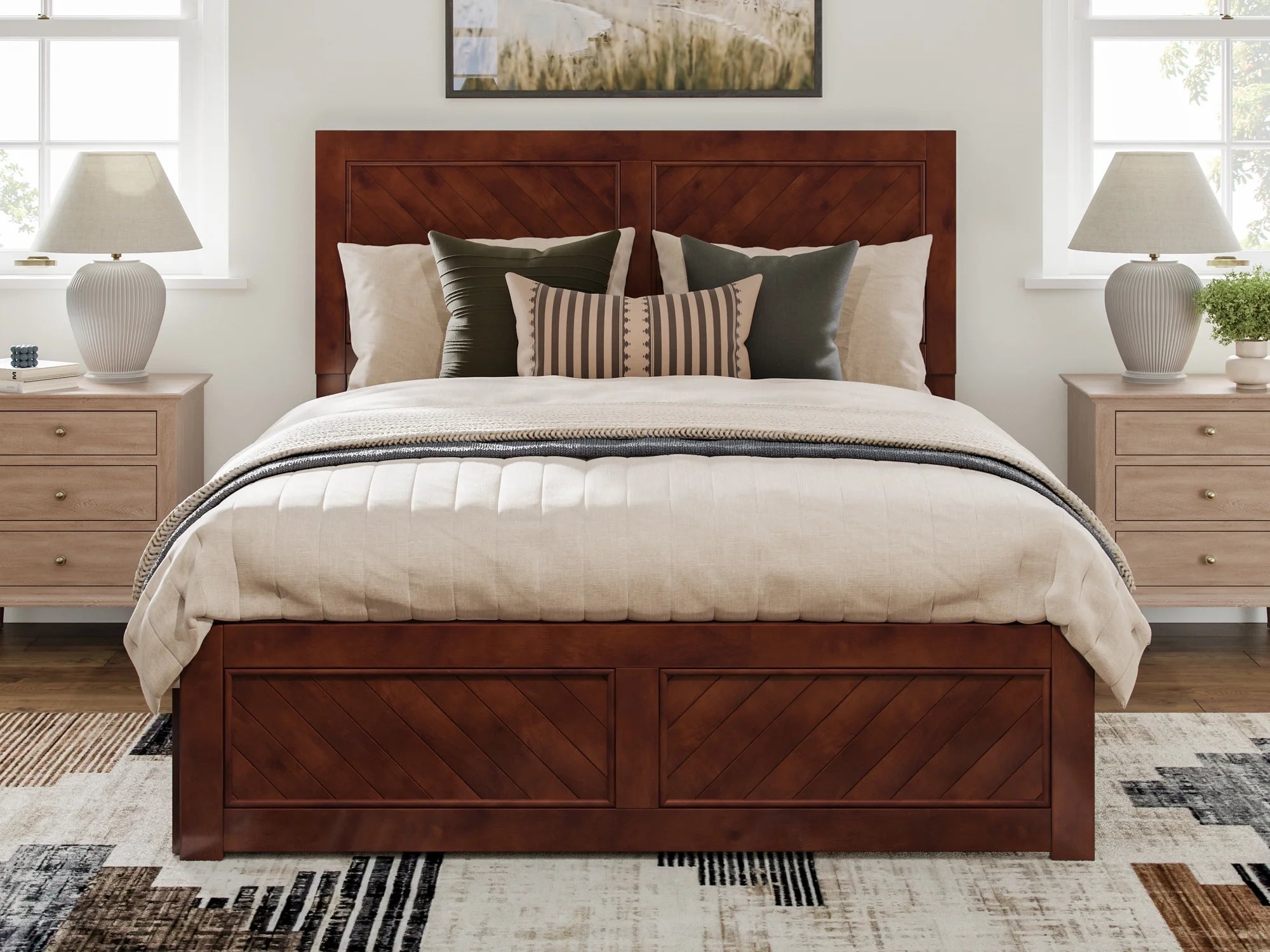 Solid Wood Platform Bed with Storage Drawers, Queen K8732