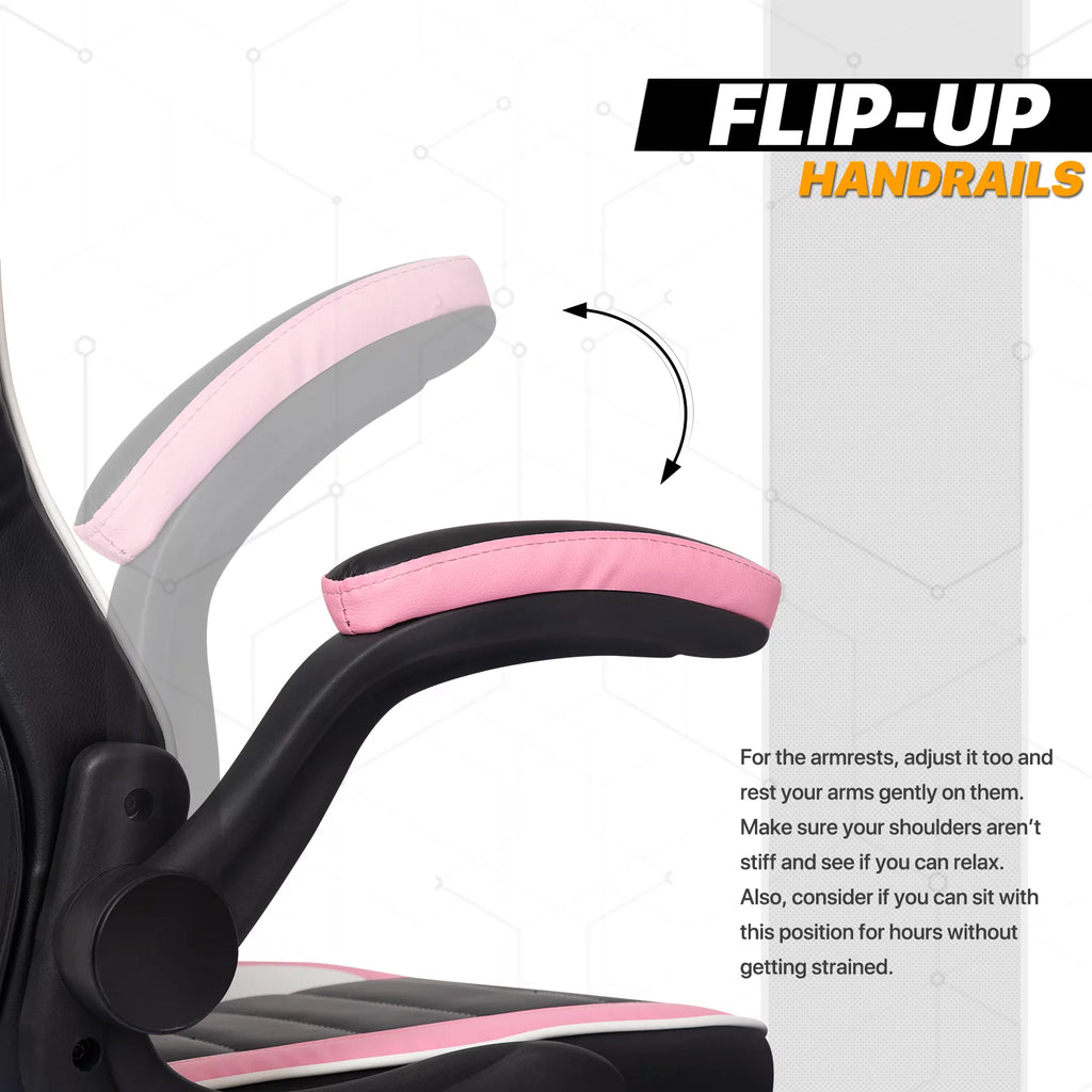 PU Leather Gaming Chair with Flip-Up Arms, Black/Pink D543