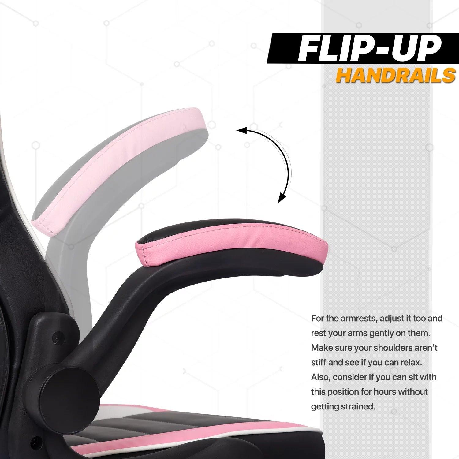PU Leather Gaming Chair with Flip-Up Arms, Black/Pink D543
