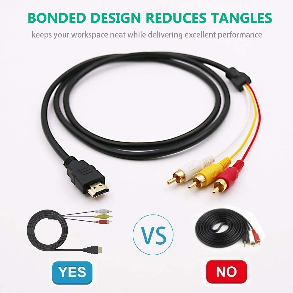 HDMI to RCA Cable, 1080P 5ft AV Adapter for TV DVD K922913