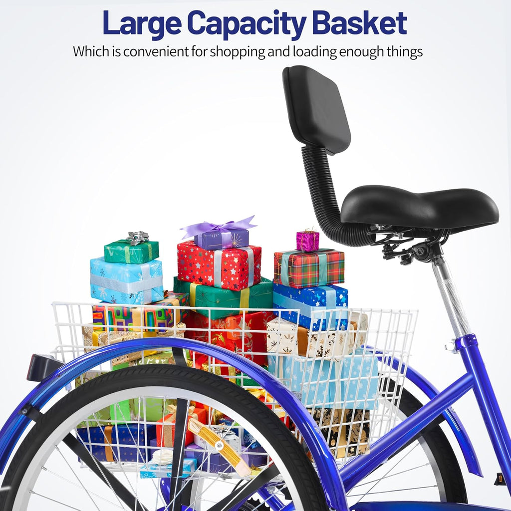 Adult Tricycle 3 Wheel with Rear Basket, 24 Inch Wheels J8820