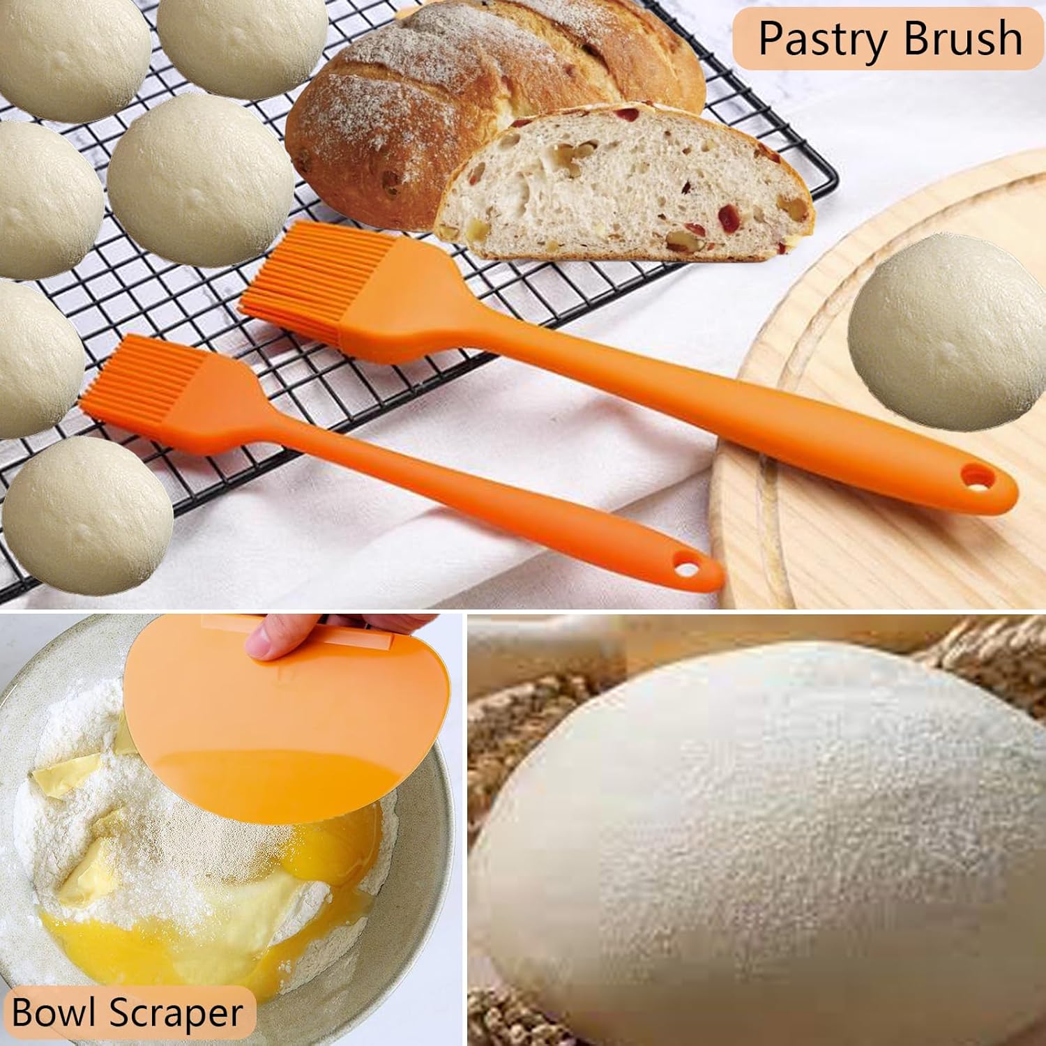 Sourdough Bread Proofing Basket Kit with Linen Liner and Dough Scraper T607312