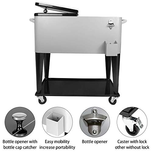 80 Quart Rolling Ice Chest Cooler Cart with Wheels and Handle E3930
