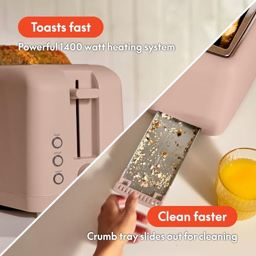 2 Slice Slim Toaster with 6 Shade Settings, Long Slot, Removable Crumb Tray R654