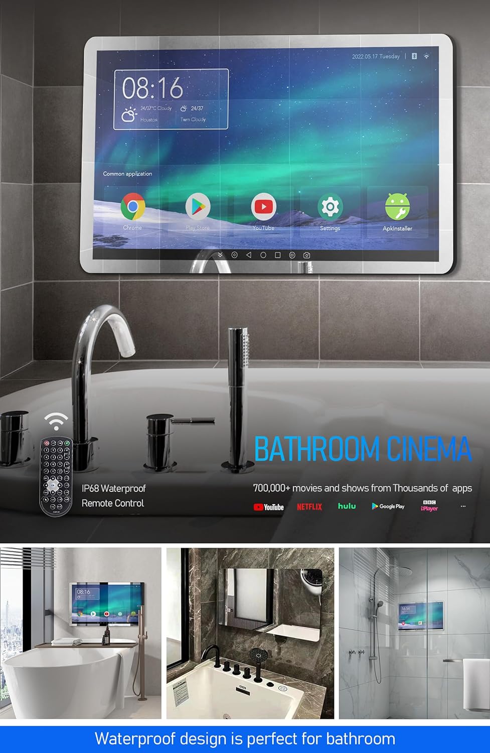 21.5 inch Smart Touchscreen Bathroom TV with 360° Rotation, Full HD 1080P L501832