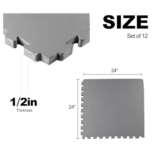 Interlocking Foam Gym Flooring Mat, 1 Inch Thick, 6 Tiles, Black C4472