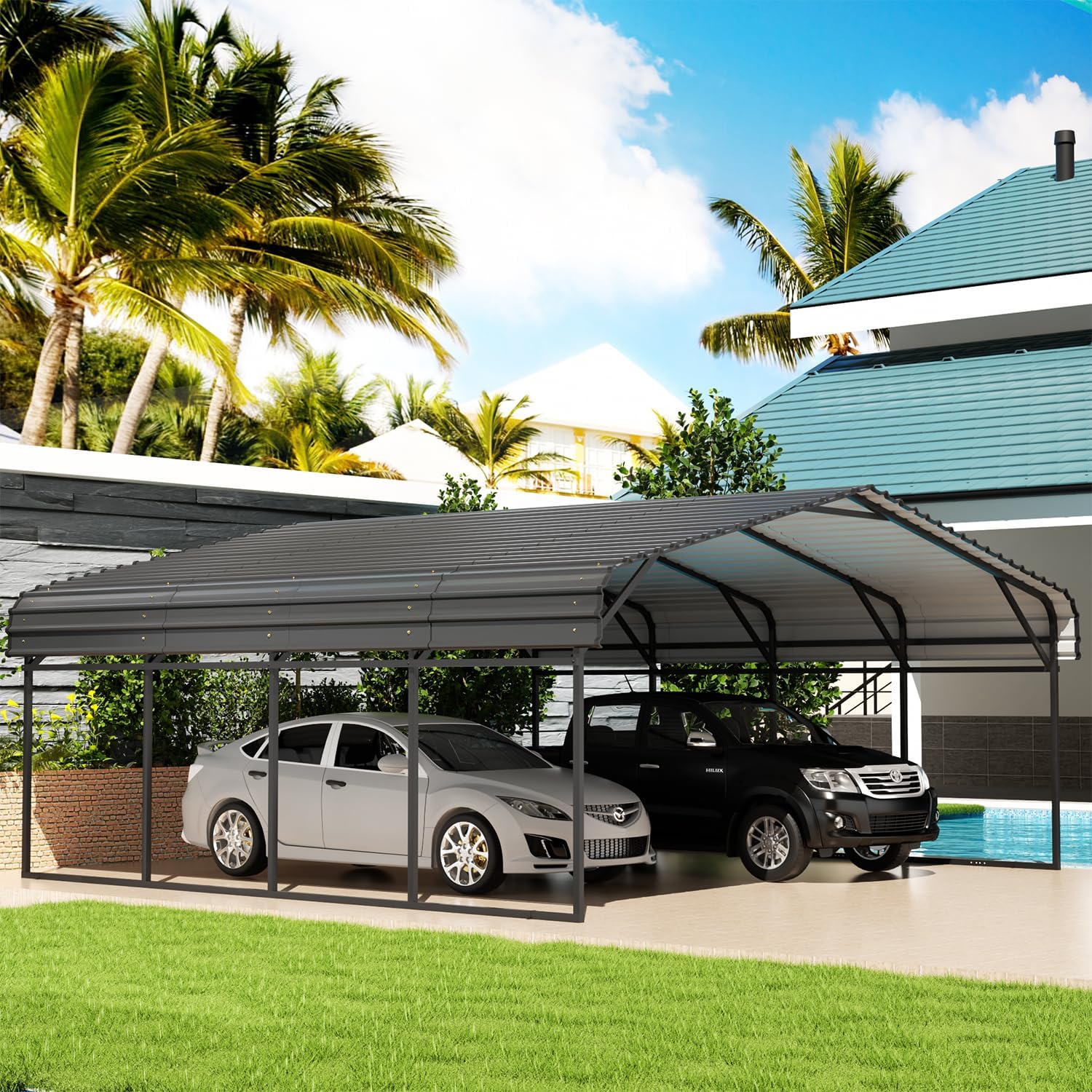 20' x 20' Metal Carport with Galvanized Steel Roof for SUV, Truck and Boats F287162