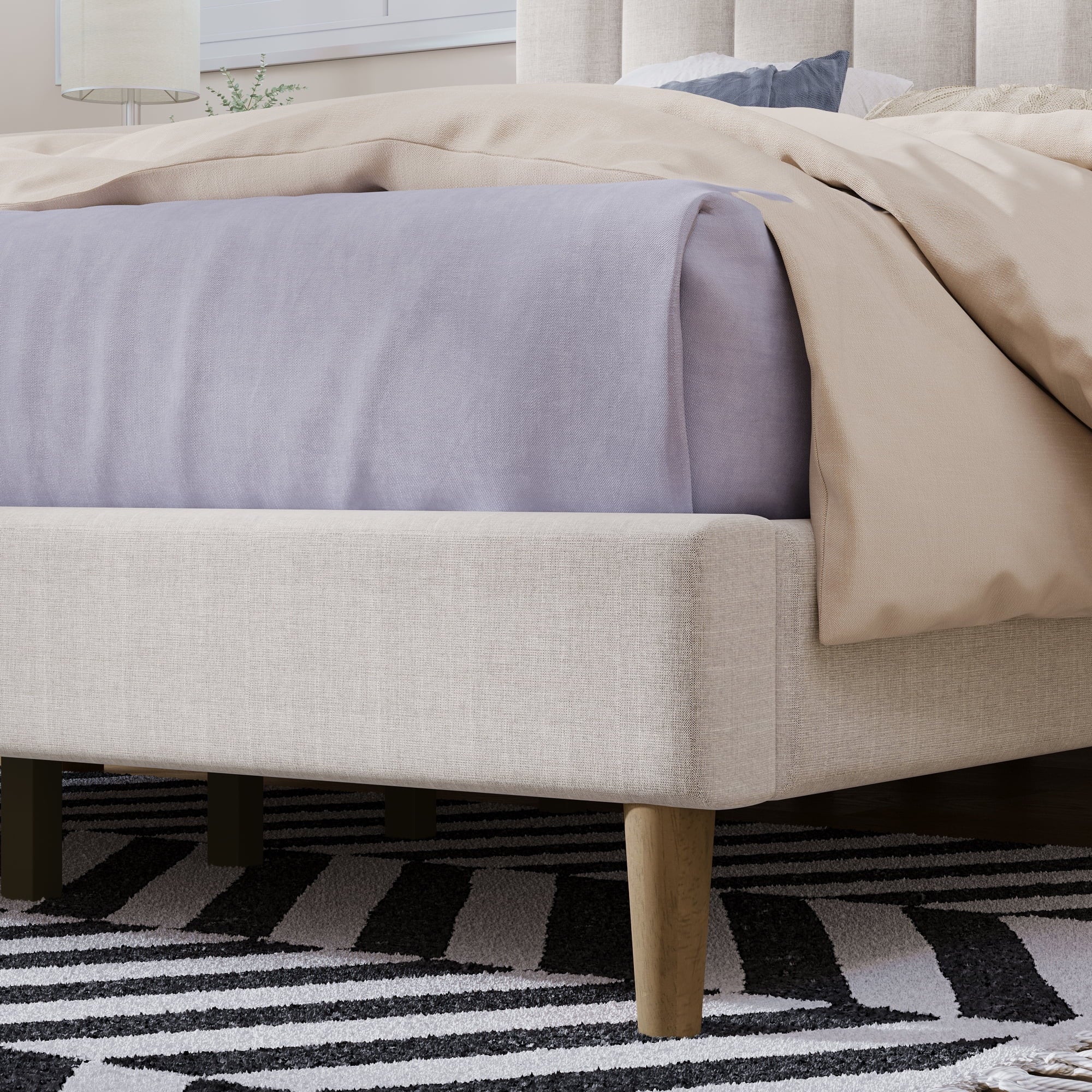 Upholstered Queen Platform Bed with Tufted Headboard, Solid Wood Legs, No Box Spring Needed A948666