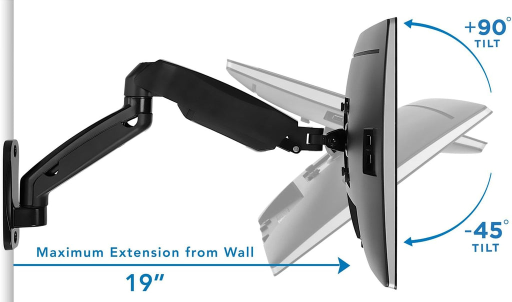 Monitor Wall Mount Arm, Full Motion Gas Spring, Fits 13-32 Inch Screens W3206