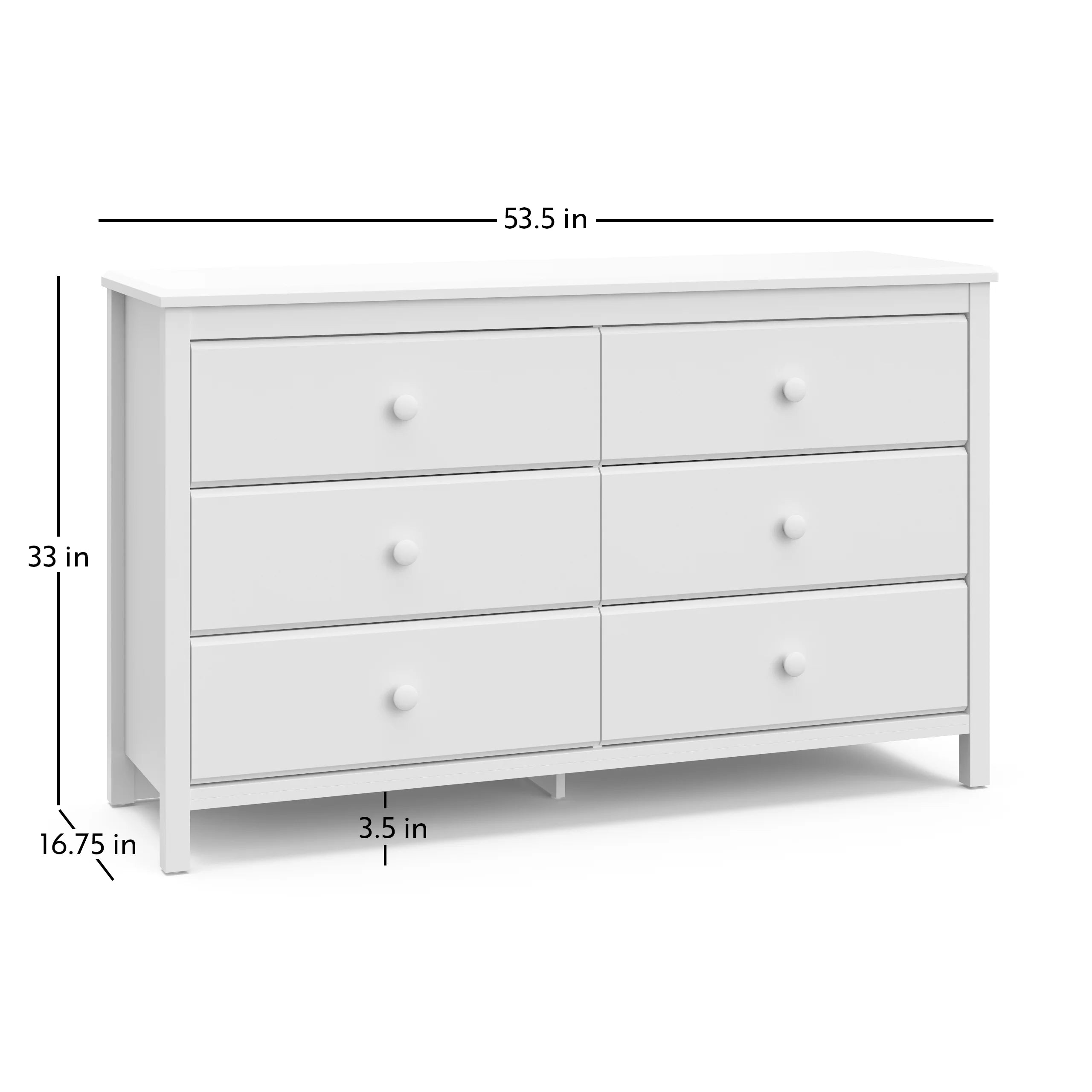 6 Drawer Kids Double Dresser, White T43969