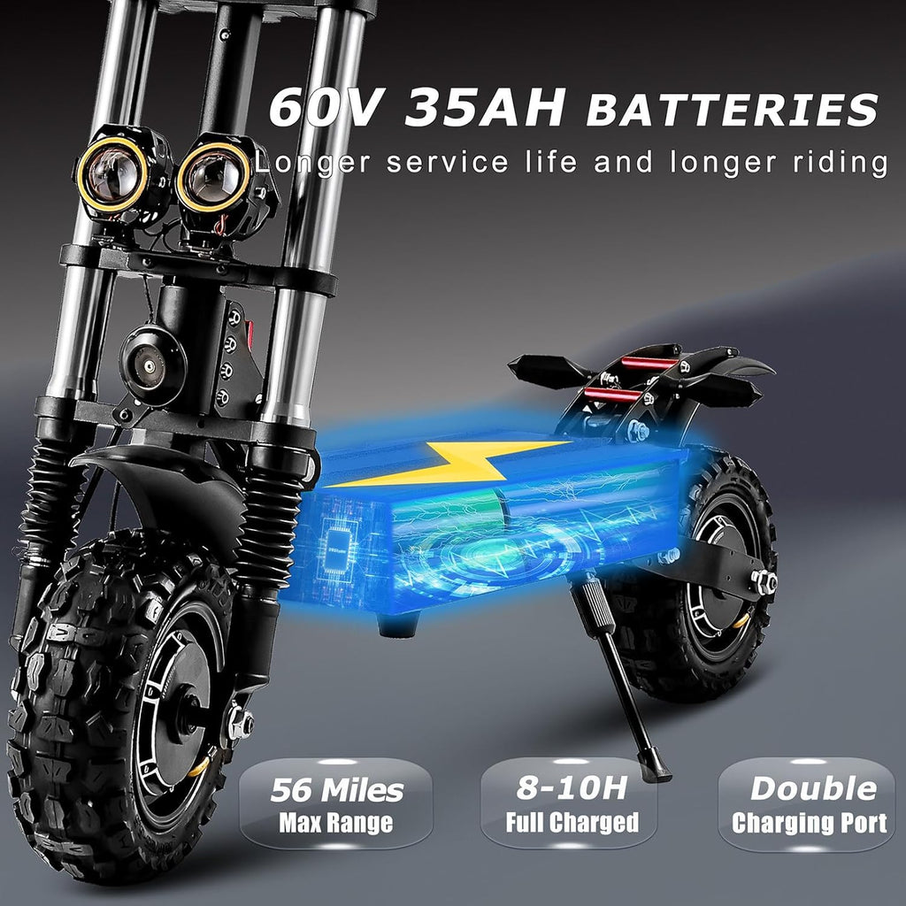 Electric Scooter for Adults with Seat, 50 MPH, 60+ Miles Range, Foldable, 11" Fat Tires V7253