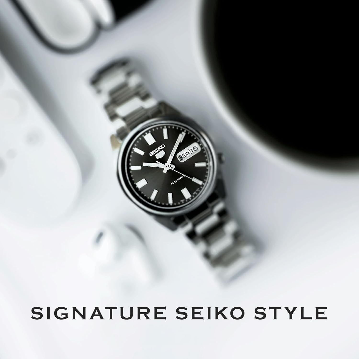 Automatic Watch for Men - Black Dial Silver Bracelet, Luminous Hands, Day/Date Calendar X326075